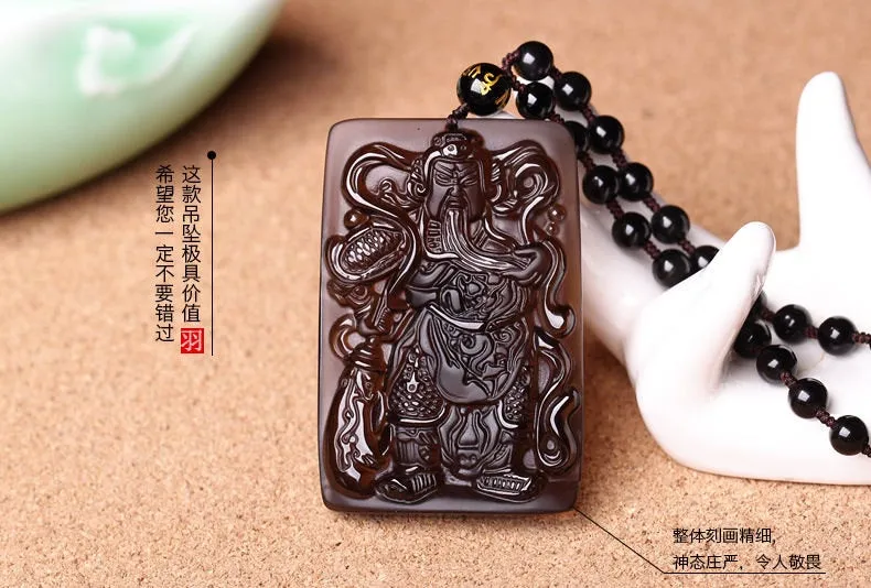 Certified Natural Icy Obsidian Emerald Jade Guang Gong Pendant