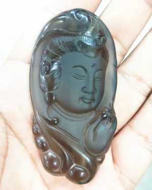 Certified Natural Icy Obsidian Emerald Jade GuanYin Pendant
