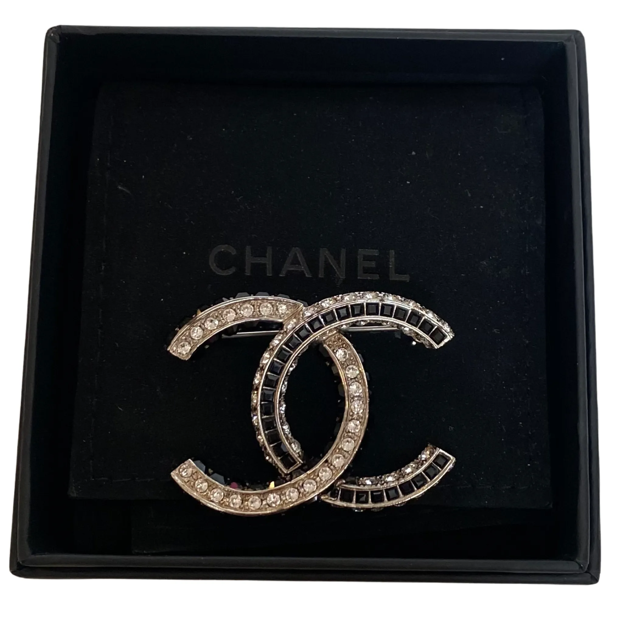 CHANEL Black/Clear Crystal Brooch