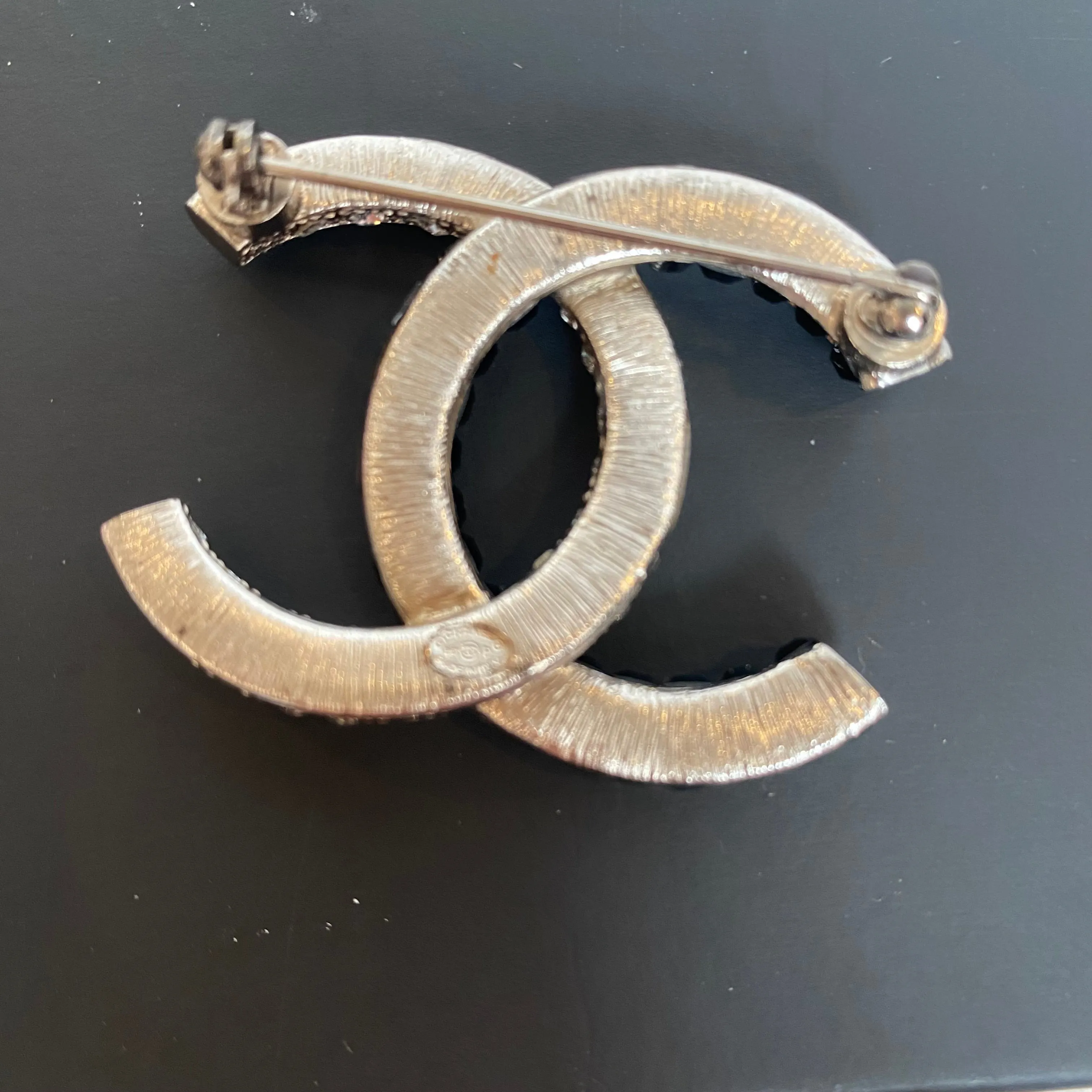 CHANEL Black/Clear Crystal Brooch