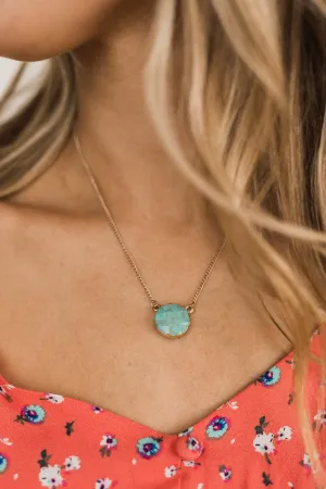 Charming Marble Pendant Gold Necklace- Turquoise