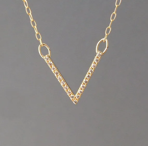 Chevron V Pave Crystal Necklace