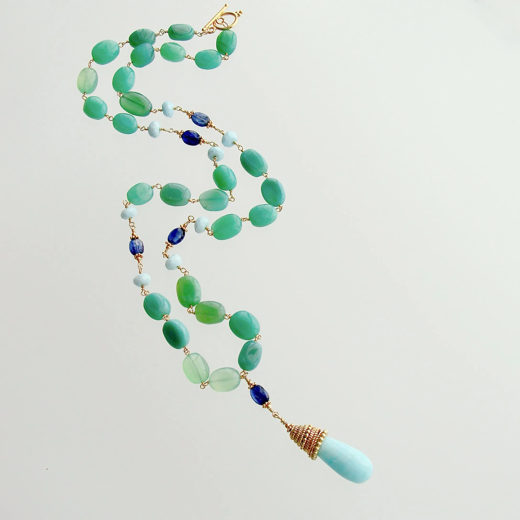 Chrysoprase Oval Nuggets Peruvian Blue Opal Kyanite Necklace - Molly III Necklace