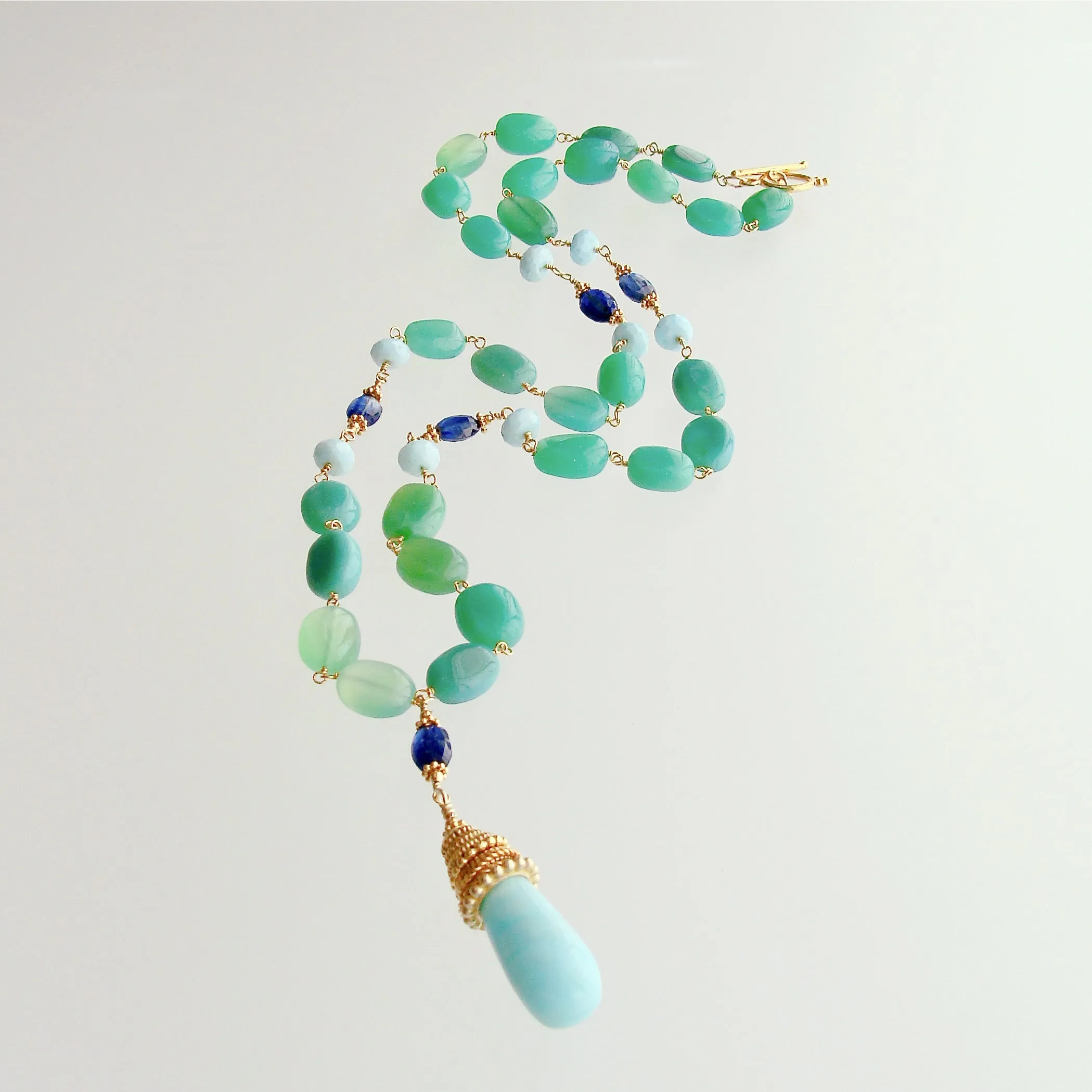 Chrysoprase Oval Nuggets Peruvian Blue Opal Kyanite Necklace - Molly III Necklace