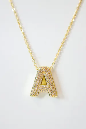 Chunky Clear Crystal Initial Necklace, VARIOUS