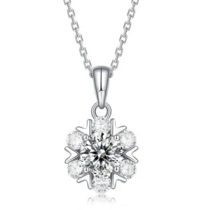 Classic 1.0 Ct Diamond Pendant Snowflake Necklace