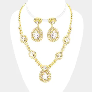 Clear Crystal Fashion Necklace and Earring Set on Gold | 115837