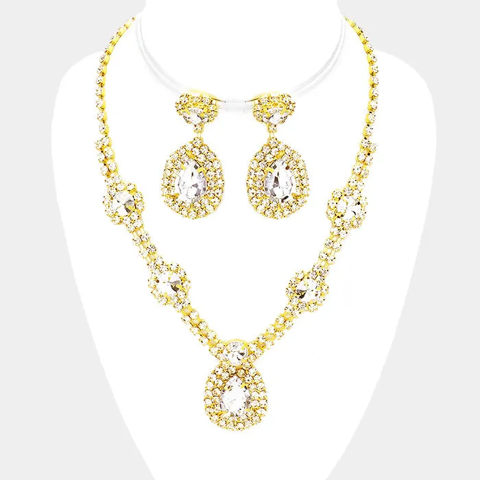 Clear Crystal Fashion Necklace and Earring Set on Gold | 115837