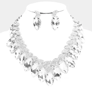 Clear Crystal Marquise Stone Statement Necklace  | 484076