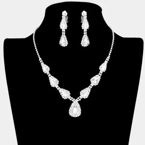 Clear Crystal Necklace with Clip on Earrings | Necklace Set with Clip Earrings |  563821