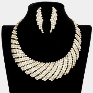Clear Crystal Rhinestone Necklace Set on Gold | 103322