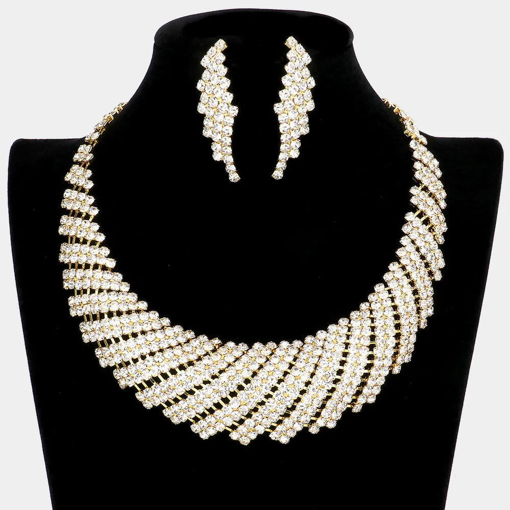 Clear Crystal Rhinestone Necklace Set on Gold | 103322