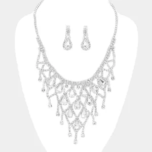 Clear Crystal Rhinestone Teardrop Bib Necklace | 420993