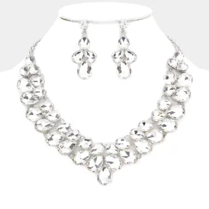 Clear Crystal Teardrop Cluster Prom Necklace  | Pageant Necklace | 544366