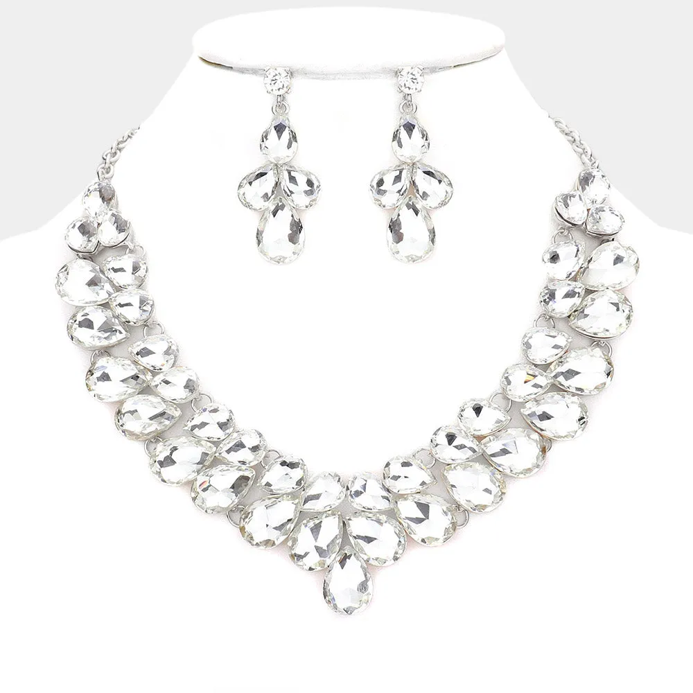 Clear Crystal Teardrop Cluster Prom Necklace  | Pageant Necklace | 544366