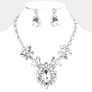 Clear Crystal Teardrop Stone Cluster Pageant Necklace | Prom Necklace | 552842