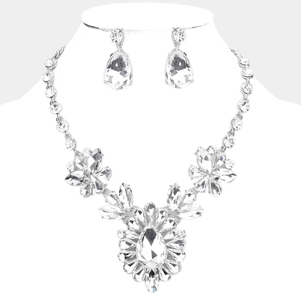 Clear Crystal Teardrop Stone Cluster Pageant Necklace | Prom Necklace | 552842
