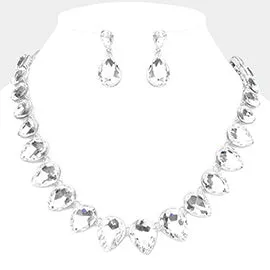 Clear Crystal Teardrop Stone Link Pageant Necklace  | Evening Necklace | 529061