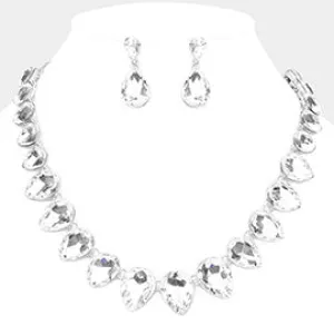 Clear Crystal Teardrop Stone Link Pageant Necklace  | Evening Necklace | 529061