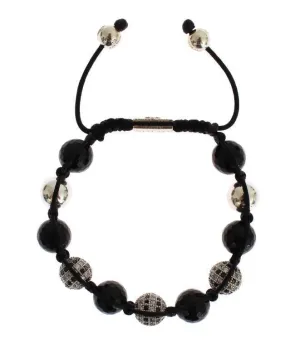 Clear CZ Black Agate 925 Silver Bracelet