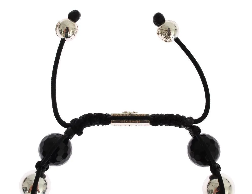 Clear CZ Black Agate 925 Silver Bracelet