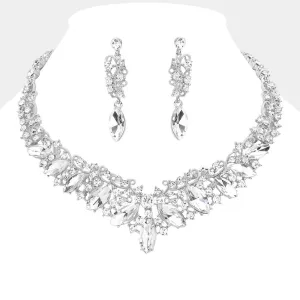 Clear Diamond Marquise and Mixed Stone Statement Necklace Set | Crystal Stone Evening Necklace Set | 589937