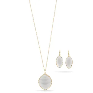 CLEAR FACETED CRYSTAL GOLD PENDANT NECKLACE AND EARRINGS SET#SWYGX18101123GCRY