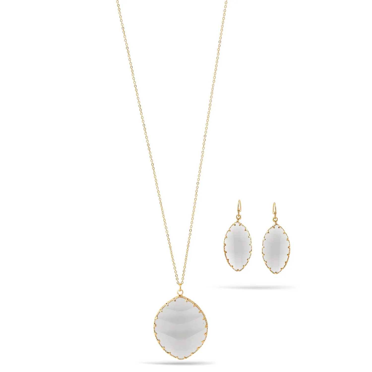 CLEAR FACETED CRYSTAL GOLD PENDANT NECKLACE AND EARRINGS SET#SWYGX18101123GCRY
