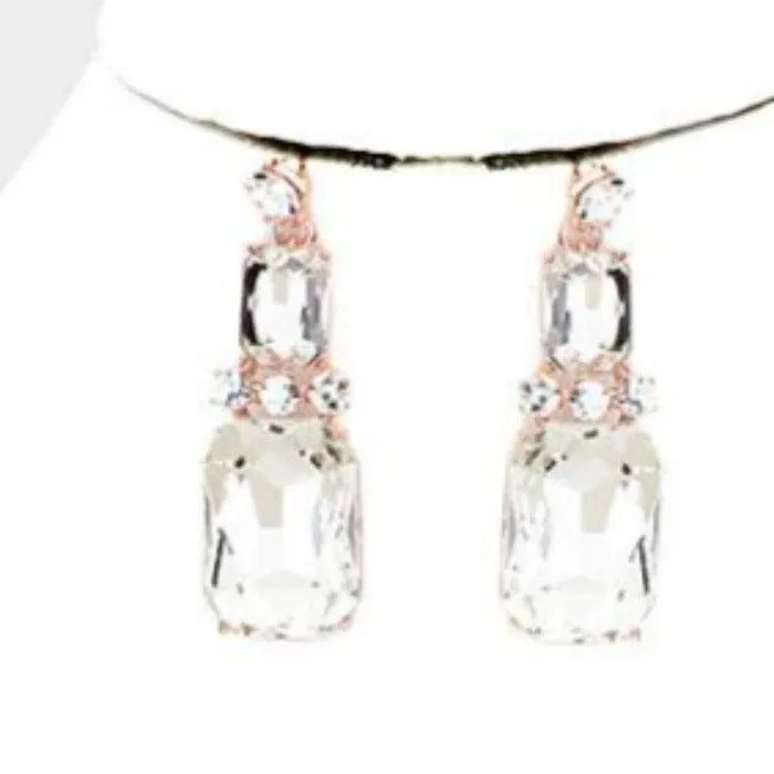 Clear Faceted Teardrop Crystal Rose Gold Statement Necklace