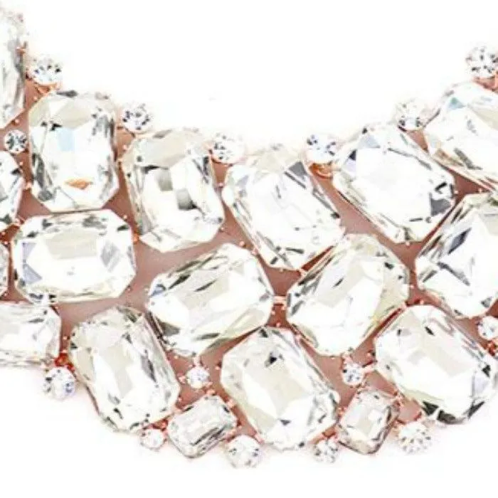 Clear Faceted Teardrop Crystal Rose Gold Statement Necklace