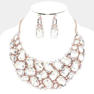 Clear Faceted Teardrop Crystal Rose Gold Statement Necklace