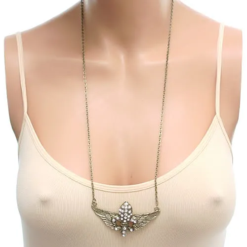 Clear Fleur De Lis Rhinestone Charm Necklace