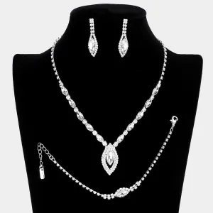 Clear Marquise Rhinestone 3 piece Set | Prom Jewelry | 185150