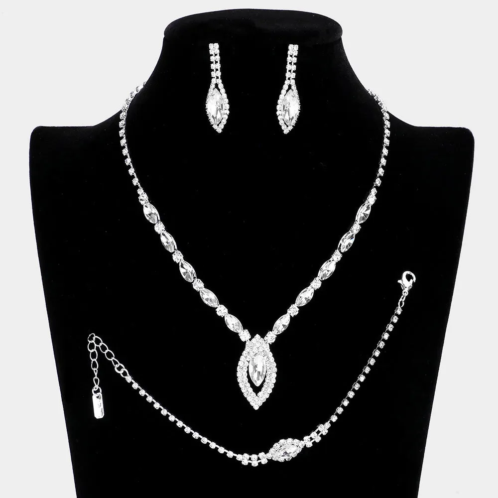 Clear Marquise Rhinestone 3 piece Set | Prom Jewelry | 185150