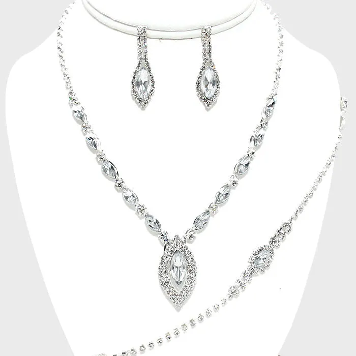 Clear Marquise Rhinestone 3 piece Set | Prom Jewelry | 185150
