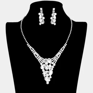 Clear Multi Stone Cluster Rhinestone Pageant Necklace | Prom Necklace Set| 594727