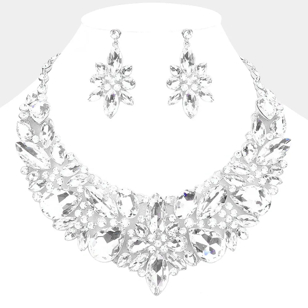 Clear Multi Stone Evening Necklace Set | Statement Jewelry | Special Occasion Crystal  Necklace|  529027