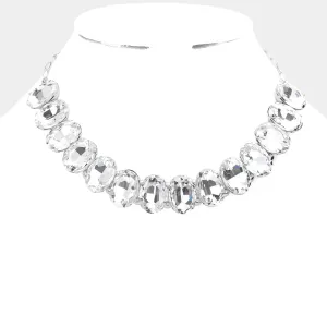 Clear Oval Stone Pageant Necklace  | Evening Necklace |  598492