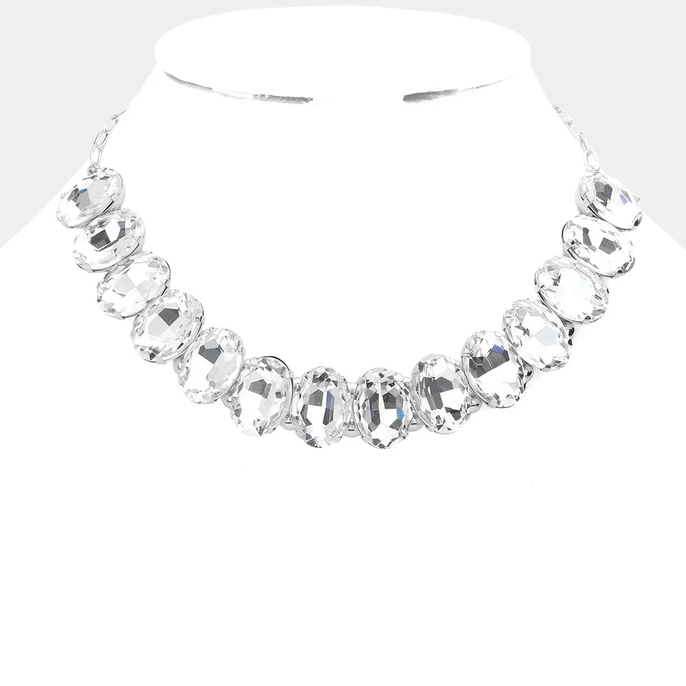 Clear Oval Stone Pageant Necklace  | Evening Necklace |  598492