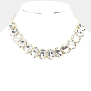 Clear Oval Stone Pageant Necklace on Gold | Evening Necklace |  598484