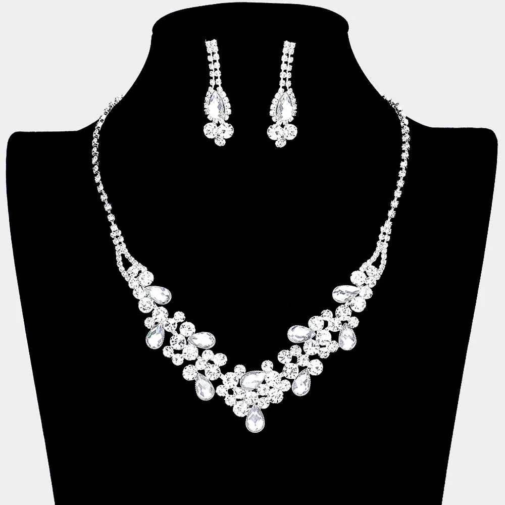Clear Rhinestone Floral Prom Necklace Set  | Homecoming Necklace Set | 204272