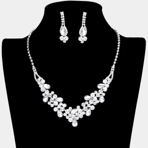 Clear Rhinestone Floral Prom Necklace Set  | Homecoming Necklace Set | 204272