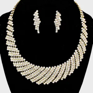 Clear Rhinestone Round Collar Pageant Necklace on Gold | Prom Necklace | 66526