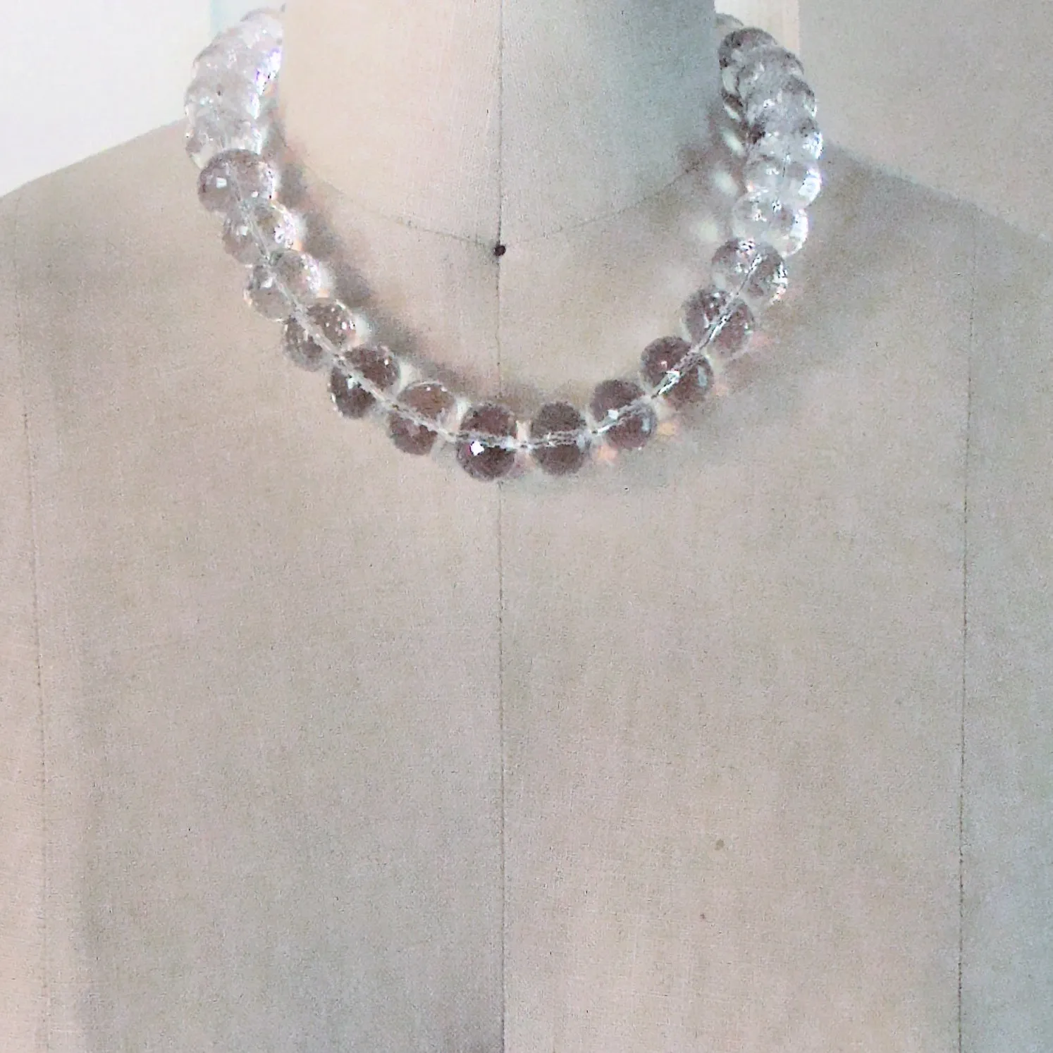 Clear Rock Crystal Rondelle Choker Necklace - I Can See Clearly Now Necklace