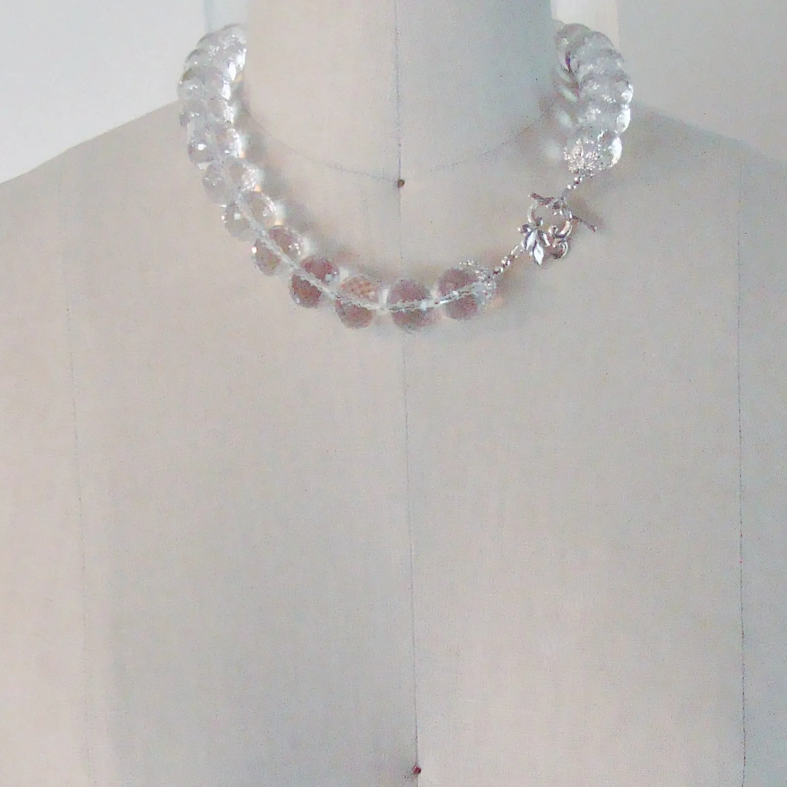 Clear Rock Crystal Rondelle Choker Necklace - I Can See Clearly Now Necklace
