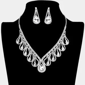 Clear Teardrop and Rhinestone Necklace Set | Crystal Necklace Sets |  457107