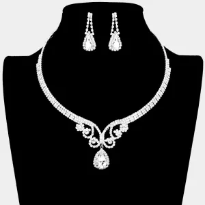Clear Teardrop Rhinestone Accented Evening Necklace  | Pageant Necklace | 391357