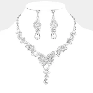 Clear Teardrop Stone Prom Necklace Set | Statement Jewelry | 566580