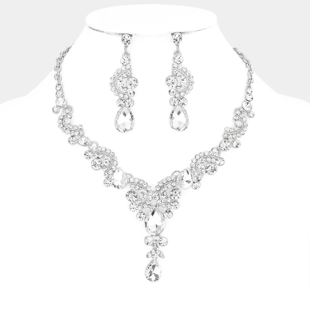 Clear Teardrop Stone Prom Necklace Set | Statement Jewelry | 566580