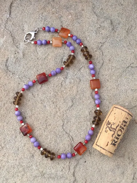 Colorful agate, quartz and coral necklace
